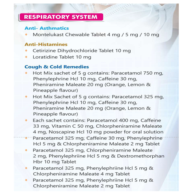 Respiratory System (Anti- Asthmatics, Anti-Histamines and Cough & Cold Remedies)