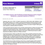 Dr. Reddy’s partners with FUJIFILM and Global Response Aid for Avigan® (favipiravir), a potential treatment of COVID-19