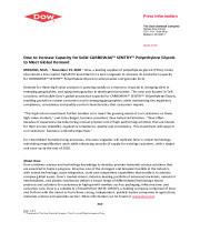 Dow to increase capacity for solid CARBOWAX SENTRY polyethylene glycols