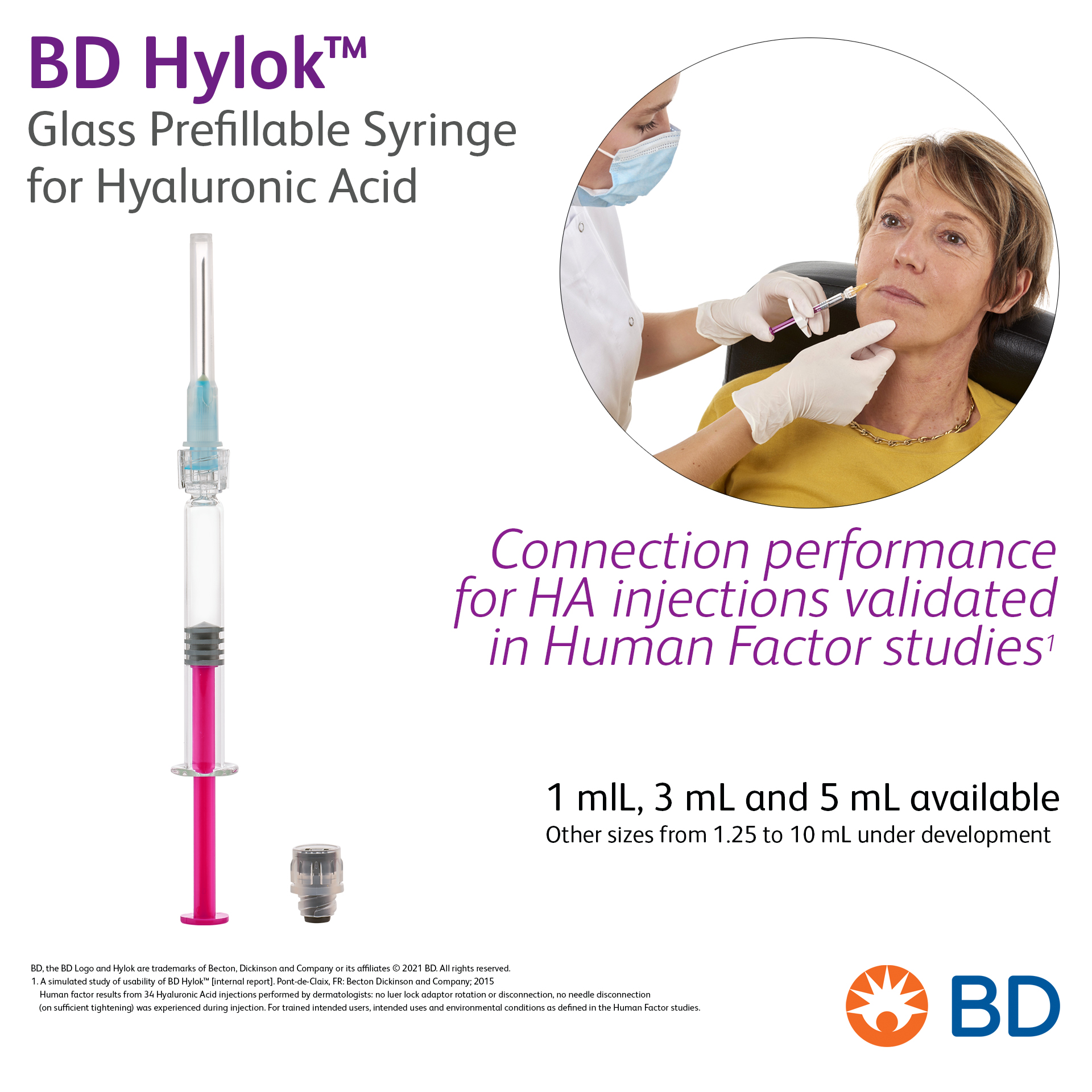 BD Hylok™ Glass Prefillable Syringe For Hyaluronic Acid - Connection performance for HA injections validated in Human Factor studies