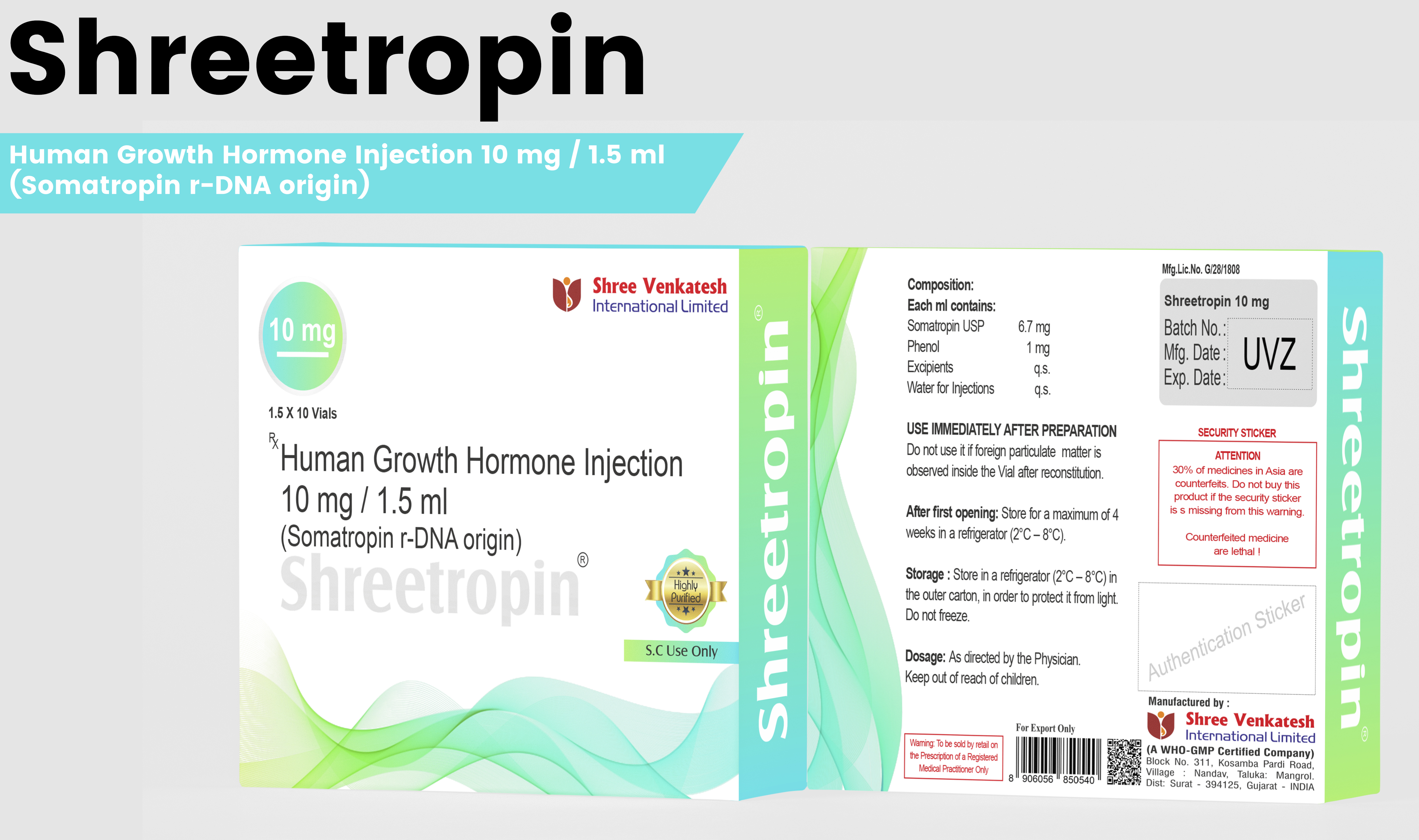 Human growth Hormone injection 10mg/1.5ml -Somatropin