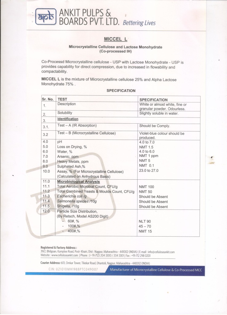 Technical Specification for MCCP