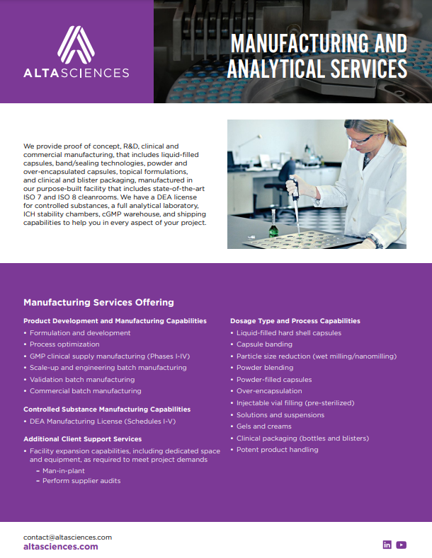 Altasciences Manufacturing and Analytical Services