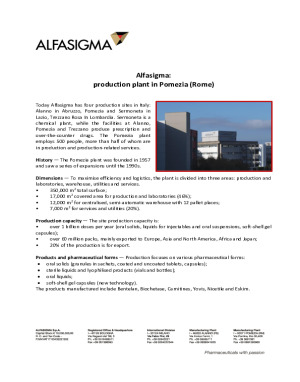Alfasigma:  production plant in Pomezia (Rome, Italia)