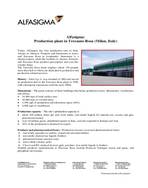 Alfasigma: production plant in Trezzano Rosa (Milan, Italy)