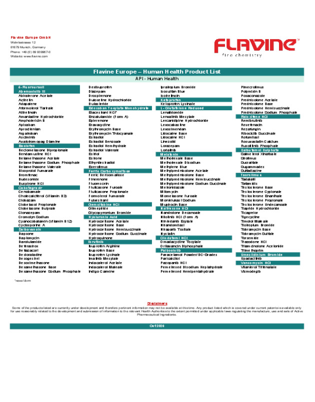 API Product List Human Health