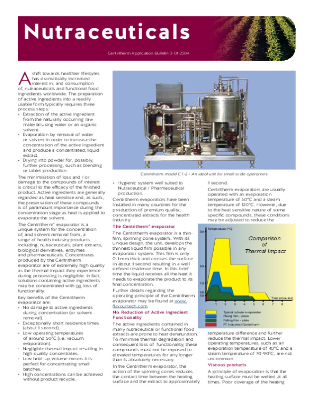 Centritherm evaporator for nutraceutical products