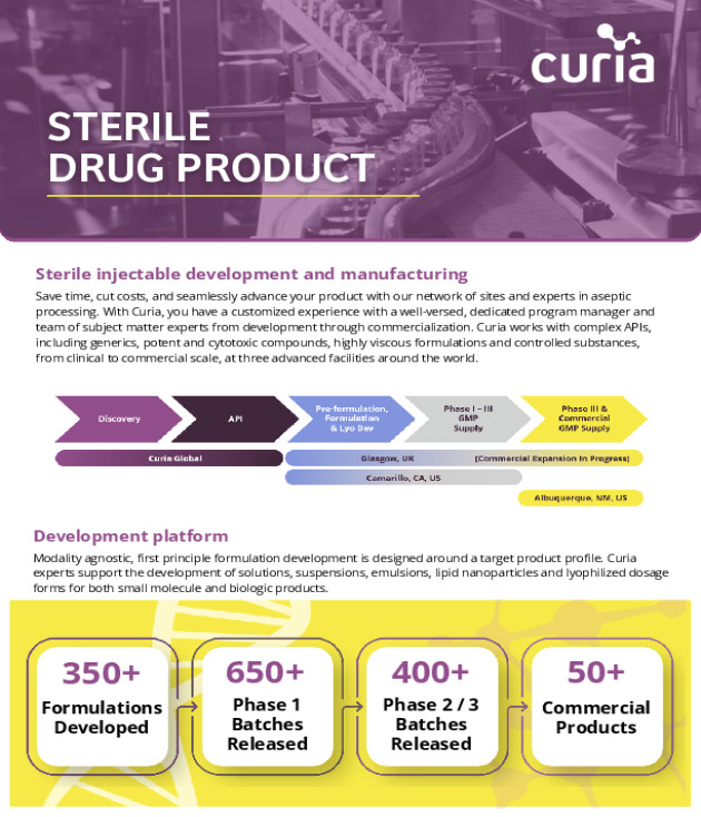 Curia Sterile Drug Product Fact Sheet