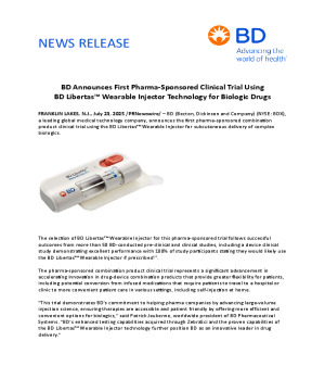 First Pharma-Sponsored Clinical Trial Using BD Libertas™ Wearable Injector