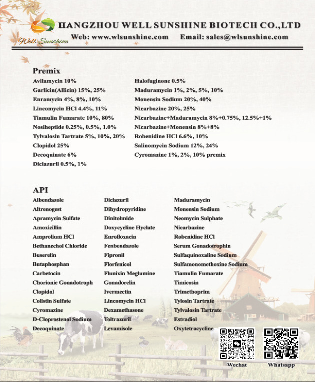 Products list of Well Sunshine Group(veterinary premix,feed additives)