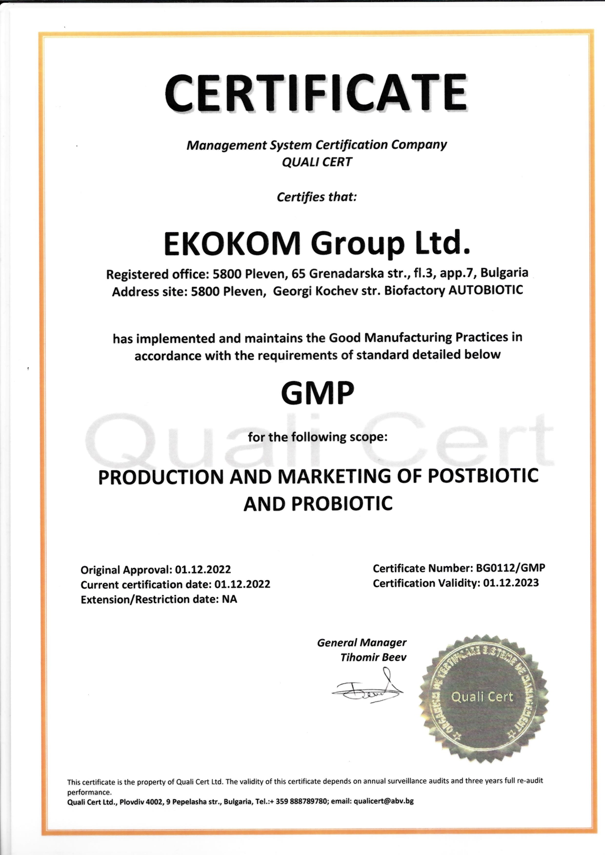 GMP Certificate