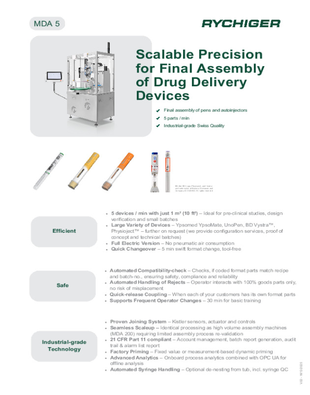 MDA 5: scalable Precision for Final Assembly of Drug Delivery Devices