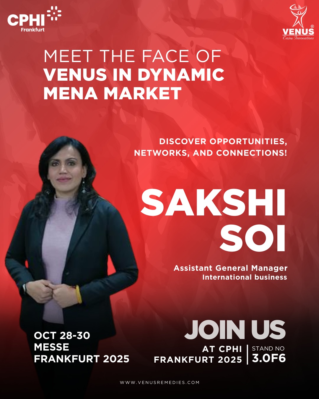 Driving Growth in the Dynamic MENA Market!  Meet Sakshi Soi, Assistant General Manager – International Business, at CPHI Frankfurt 2025.