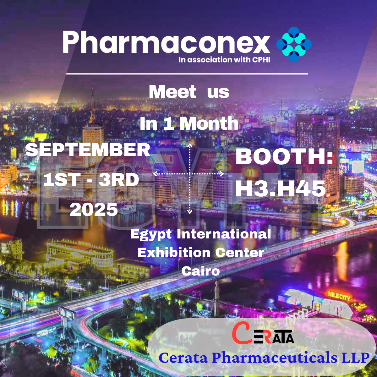 Pharmaconex Cairo | Sep 1–3 | Booth H3.H45