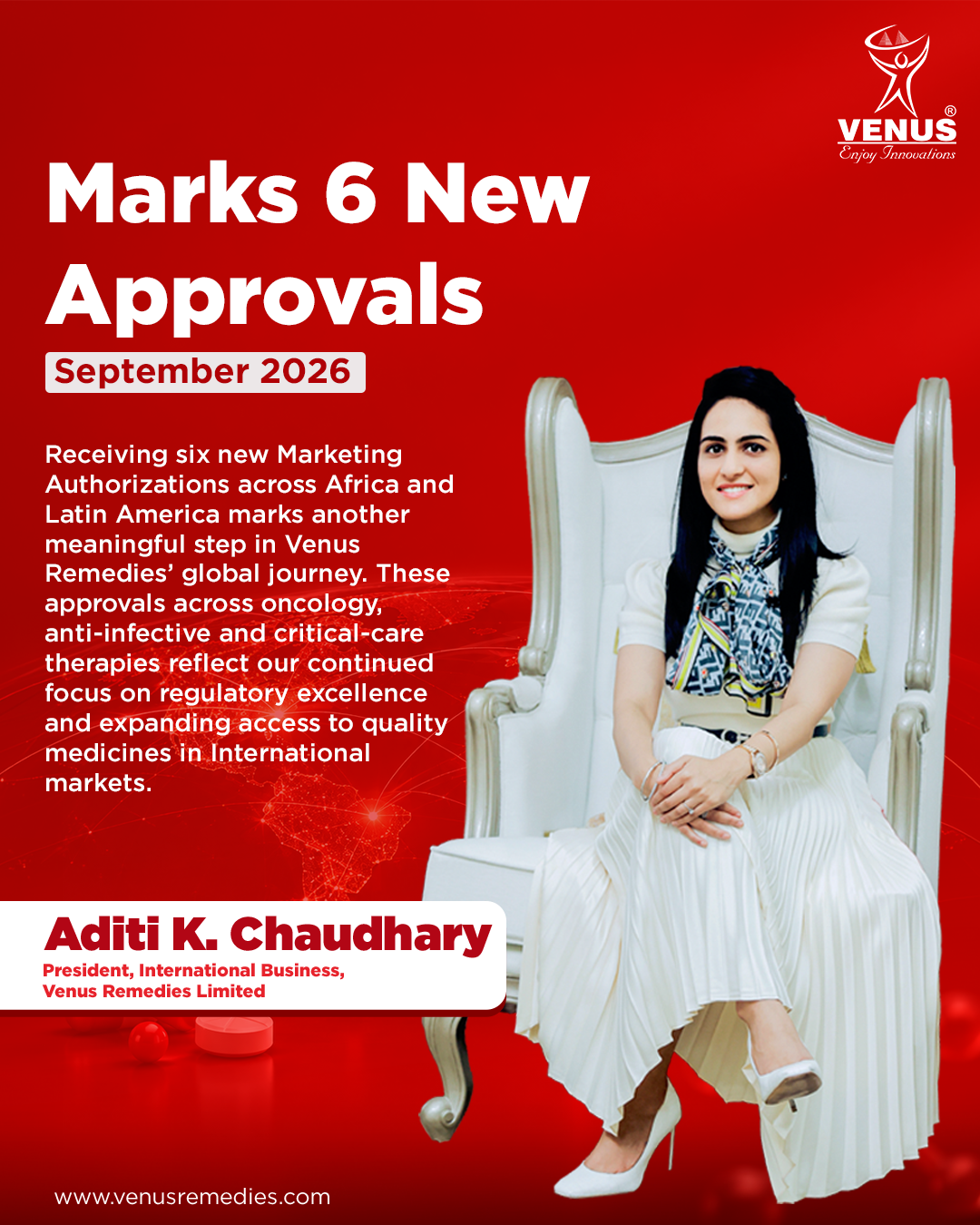 Venus Remedies has received six new Marketing Authorizations across Africa and Latin America, further strengthening our presence in key International markets.