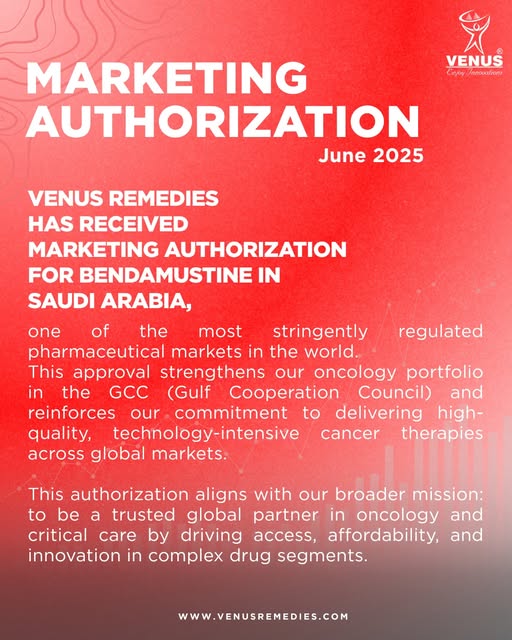 We’ve received marketing authorization for Bendamustine in Saudi Arabia.