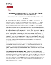 Cobra Biologics Embarks On £15m (165m SEK) Gene Therapy Manufacturing Operations Expansion