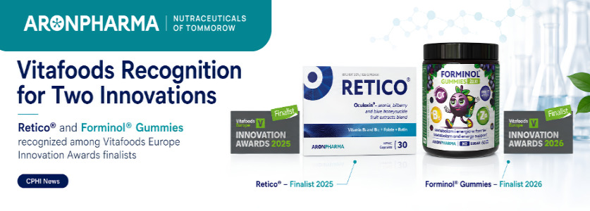 From Retico® to Forminol® Gummies: AronPharma Recognized Among Vitafoods Europe Innovation Awards Finalists.
