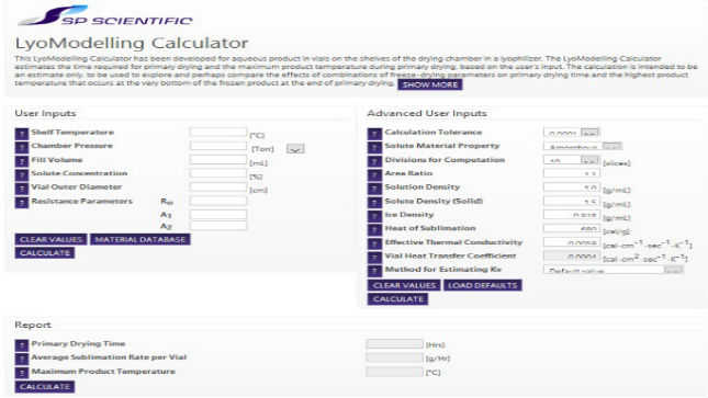 Powerful software utility for modelling freeze drying cycles