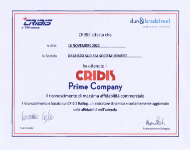 Rating 1-Prime Company- from Cribis and Dun&Bradstreet