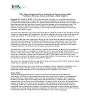 TriRx Enters Agreement for the Acquisition of Elanco Animal Health  Facilities in Shawnee, Kansas and Speke, United Kingdom