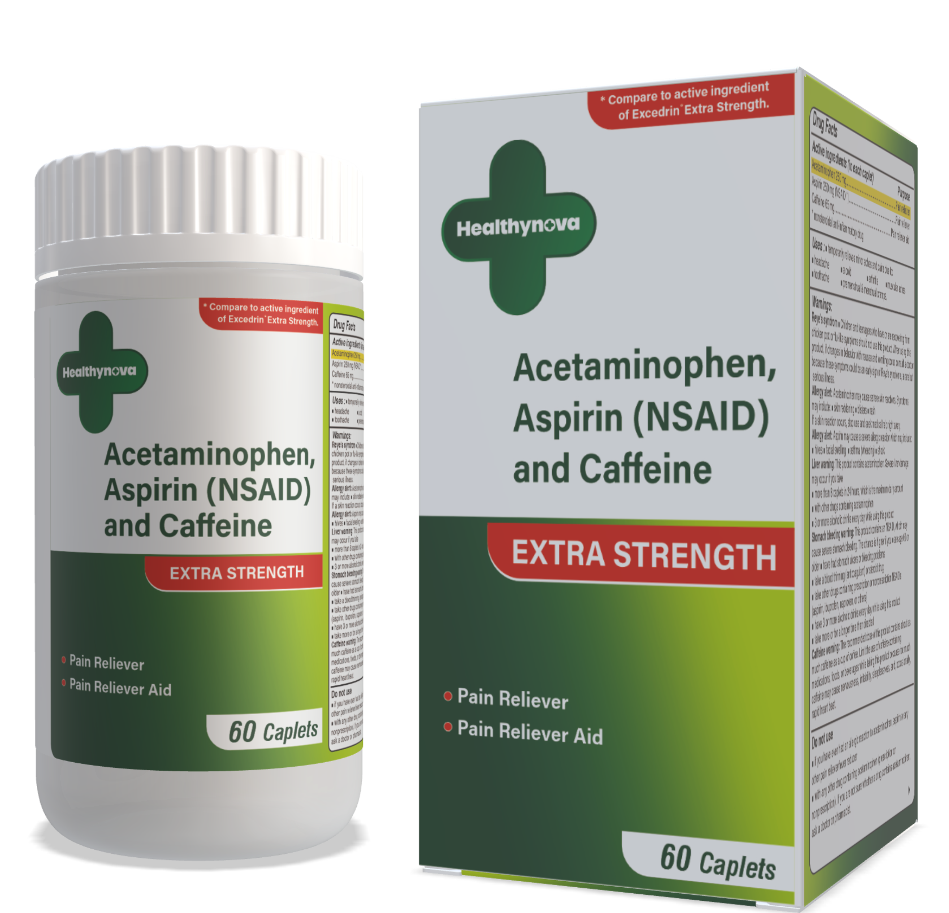 Acetaminophen, Aspirin(NSAID) & Caffeine Caplets