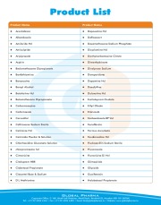 API - Carvedilol, Cetirizine, Cetrimide, Chlorpheniramine Maleate, Citalopram, Clomipramine Dicylomine, Diethylcarbazine Citrate, Diloxanide Fumaret, Divalporex Sodium, Diphenhydramine HCL, Dimenhydrinate, Duloxetine, Econazole, Escitalopram, Fexofenadine