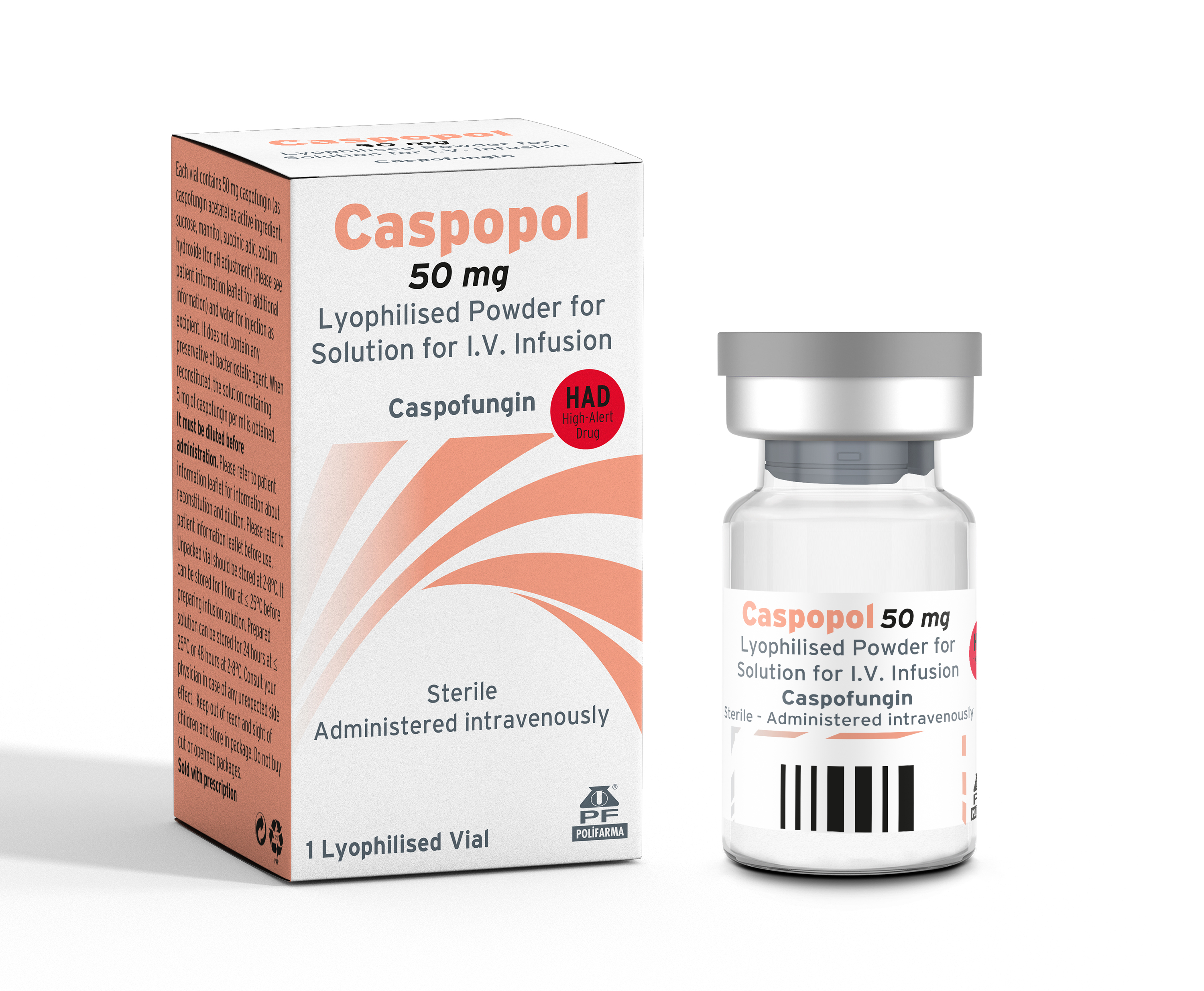 CASPOPOL 50 MG LYOPHILISED POWDER FOR SOLUTION FOR I.V. INFUSION