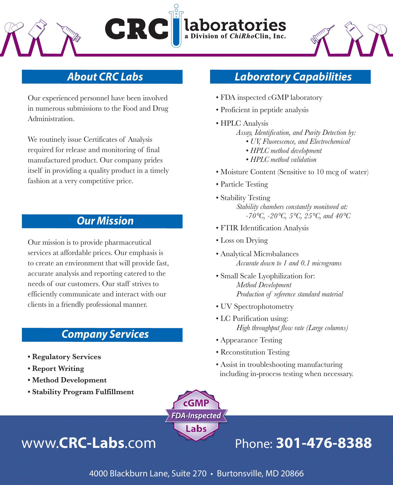 CGMP Contract laboratory services