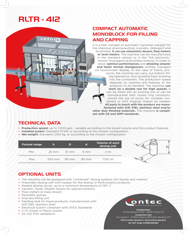 COMPACT AUTOMATIC MONOBLOCK FOR FILLING AND CAPPING