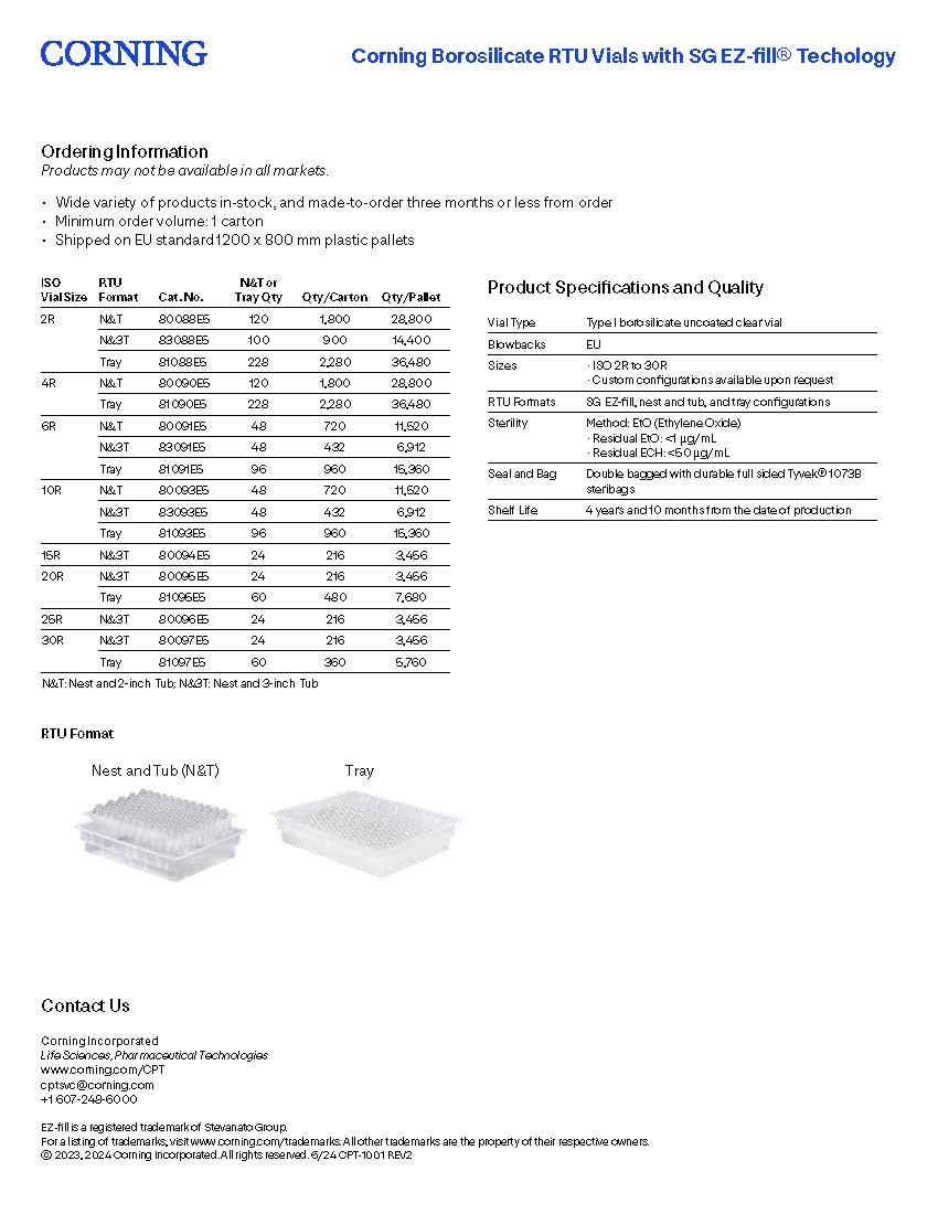 Corning® Borosilicate RTU Vials with SG EZ-fill® Technology 3