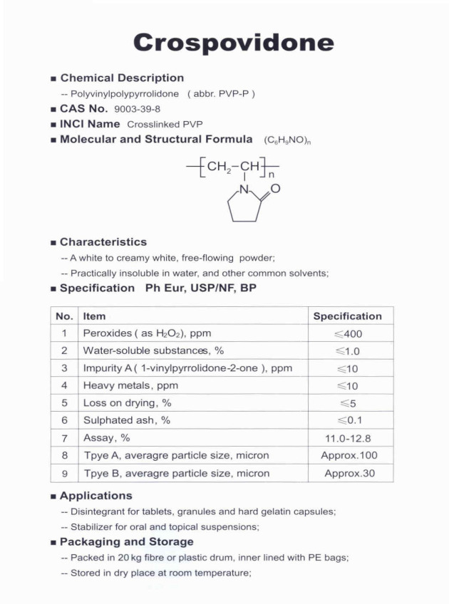 Crospovidone XL and Crospovidone XL-10
