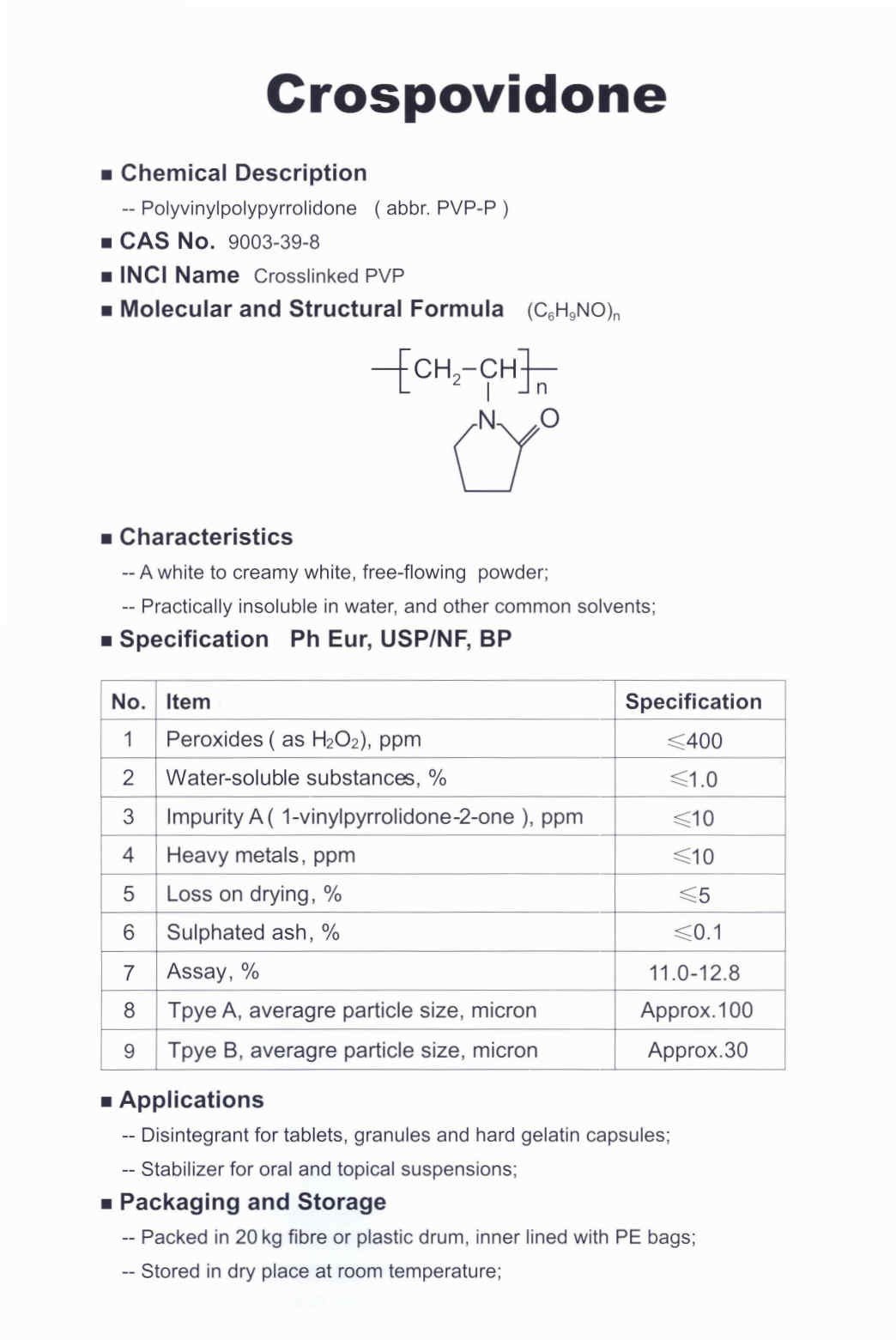 Crospovidone XL and Crospovidone XL-10