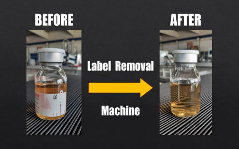 Delabeling / label removal- machine for pharmaceutical glass vials