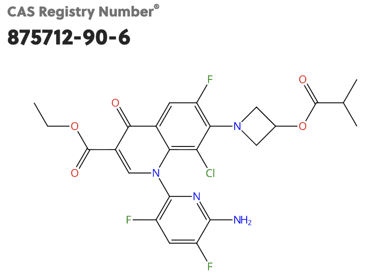 Ethyl 1-(6-amino-3,5-difluoro-2-pyridinyl)-8-chloro-6-fluoro-1,4-dihydro-7-[3-(2-methyl-1-oxopropoxy)-1-azetidinyl]-4-oxo-3-quinolinecarboxylate