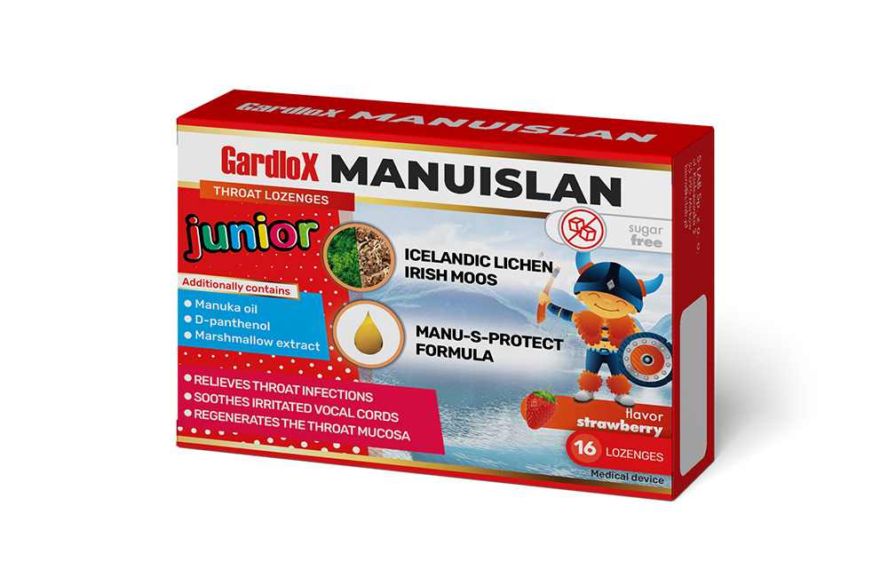 GardloX Manuislan - throat lozenges with Icelandic lichen, Chondrus crispus, marshmallow extract, d-panthenol, Manuka oil and Manuka honey MGO400 + 1