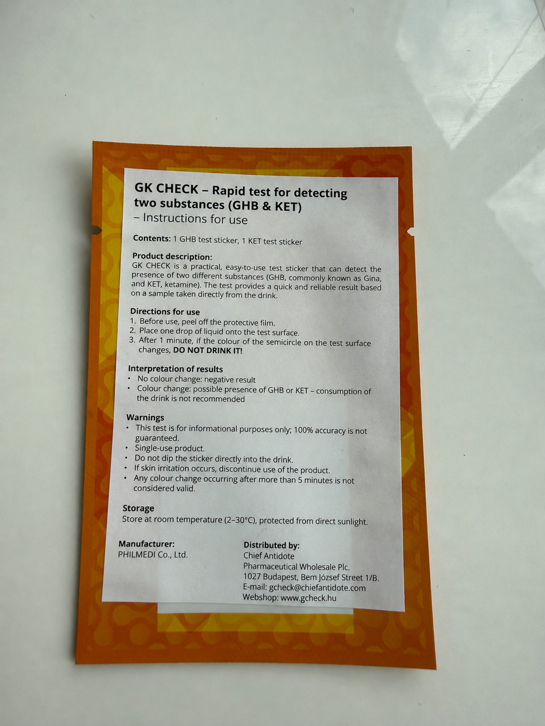 GK CHECK – Rapid test for detecting two types of substances (GHB and Ketamine) 2