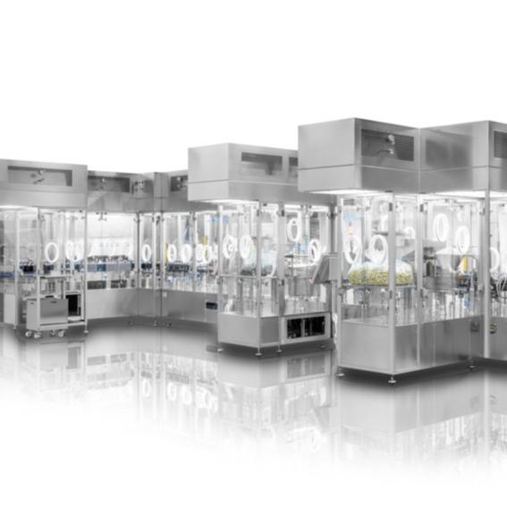 Glass and plastic vial filling line
