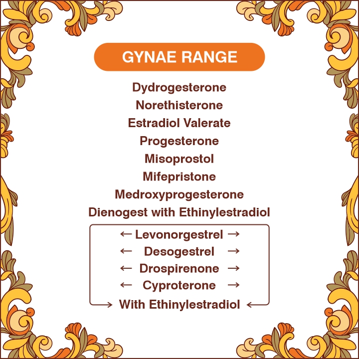 Hormone-Levonorgestrel with Ethinylestradiol,Levonorgestrel 1.5,Dydrogesterone 10 mg tablet,Estradiol valerate1 mg/2 mg tablet,Desogestrel with EE,Drospirenone with EE,Progesterone tablet,Cyproterone with EE,Norethisterone,Mifeprisatone & Misoprostol