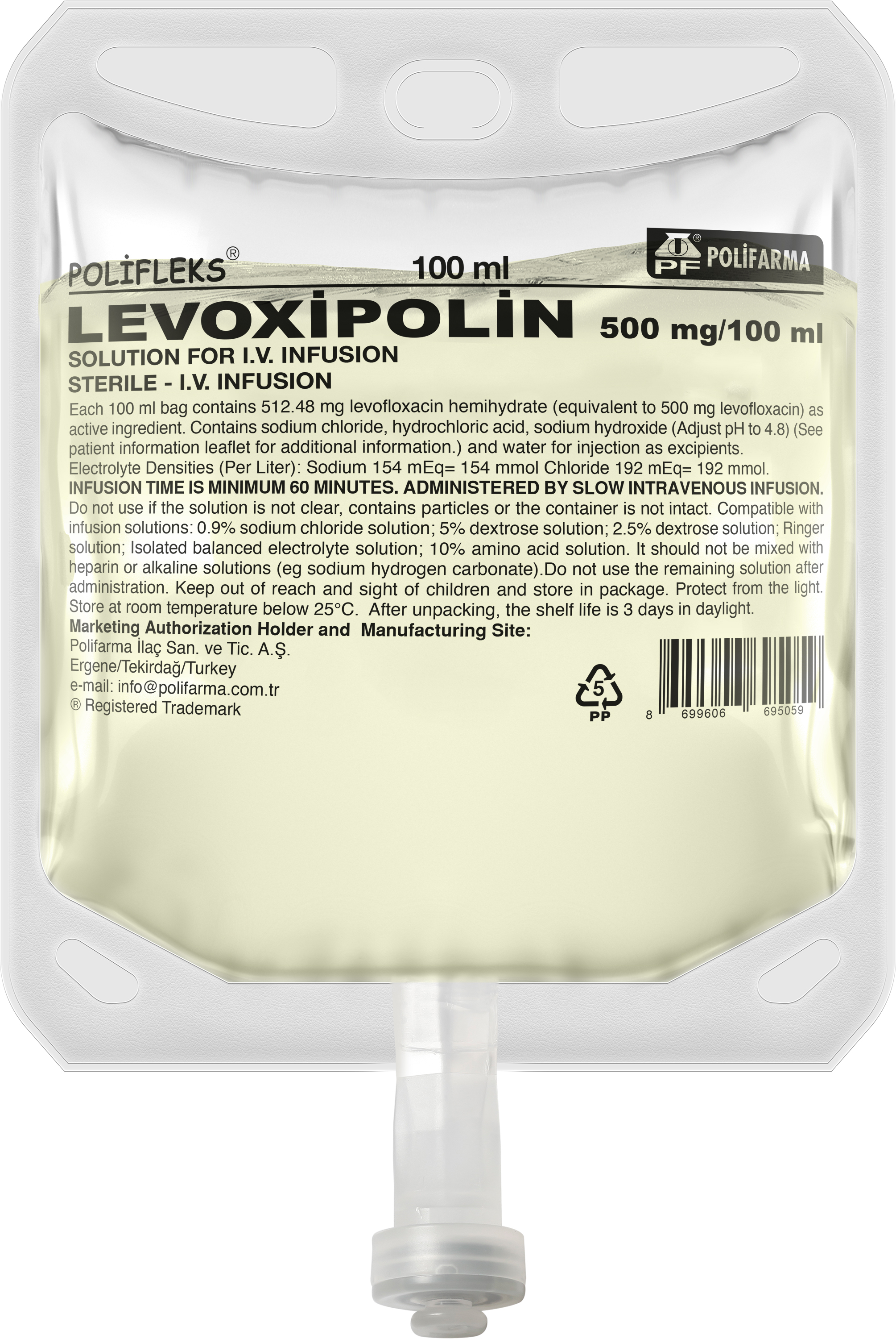 LEVOXİPOLİN 500 MG/100 ML SOLUTION FOR I.V. INFUSION