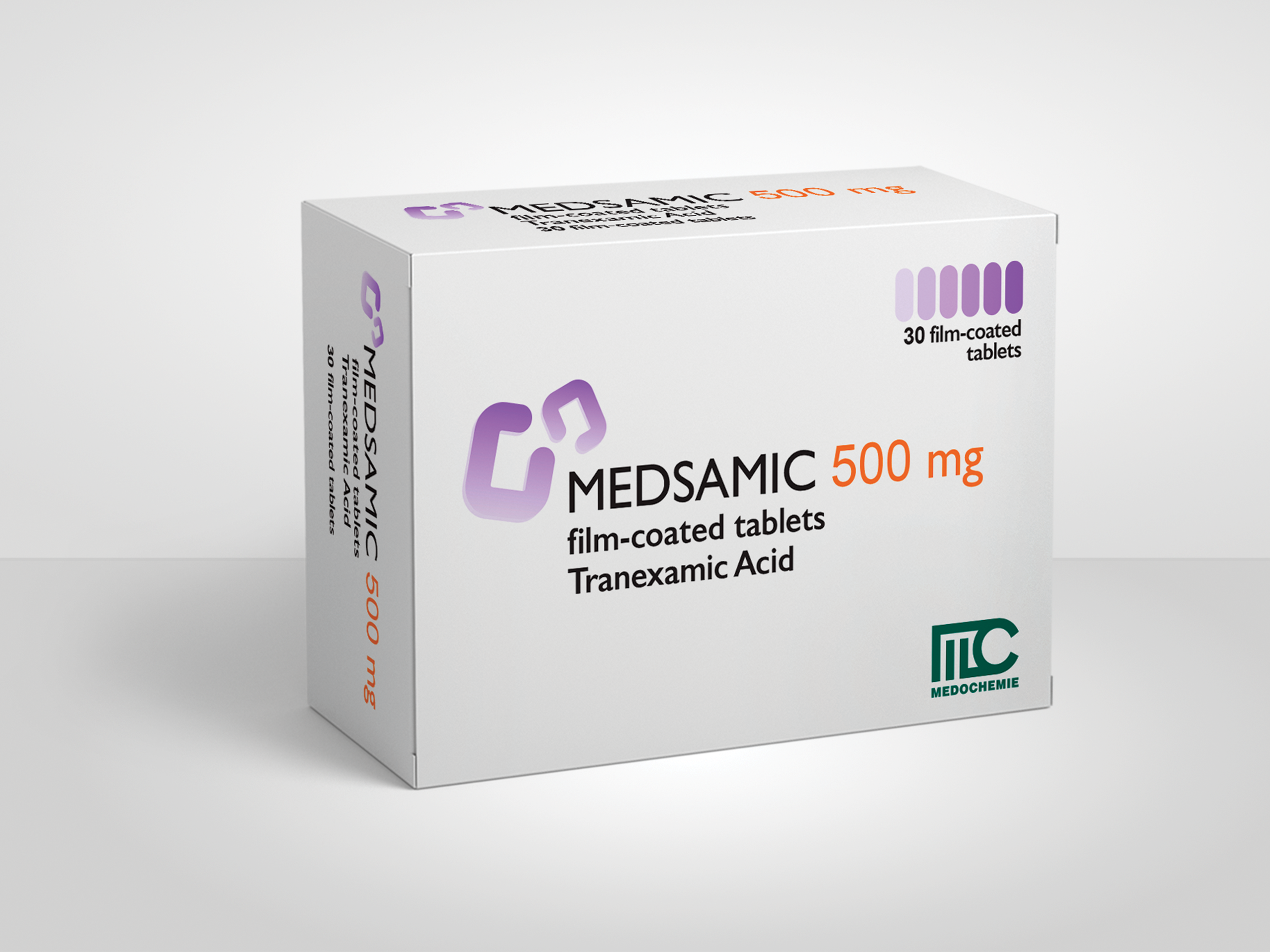 MEDSAMIC Tranexamic acid FCT 500mg, Tranexamic acid Solution for injection 250mg/5ml, 500mg/5ml, 1000mg/10ml 3