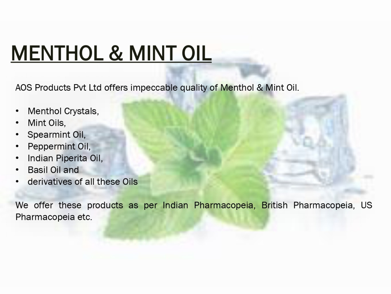MENTHOL AND MINT OILS