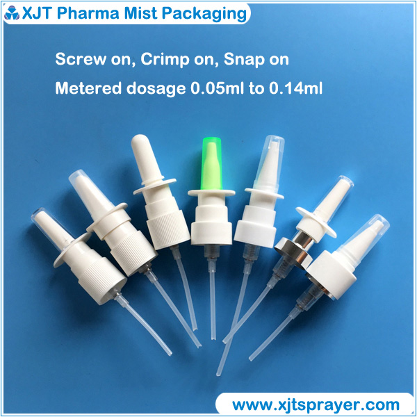 Metered nasal sprayer (nasal spray pump), screw, snap, crimp on.