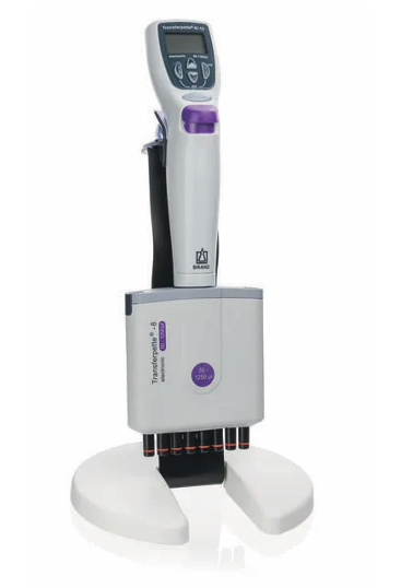 Multi-channel micropipette, incl.  individual stand, Transferpette® -  8/12 electronic, 50 - 1.250 µl, DE-M