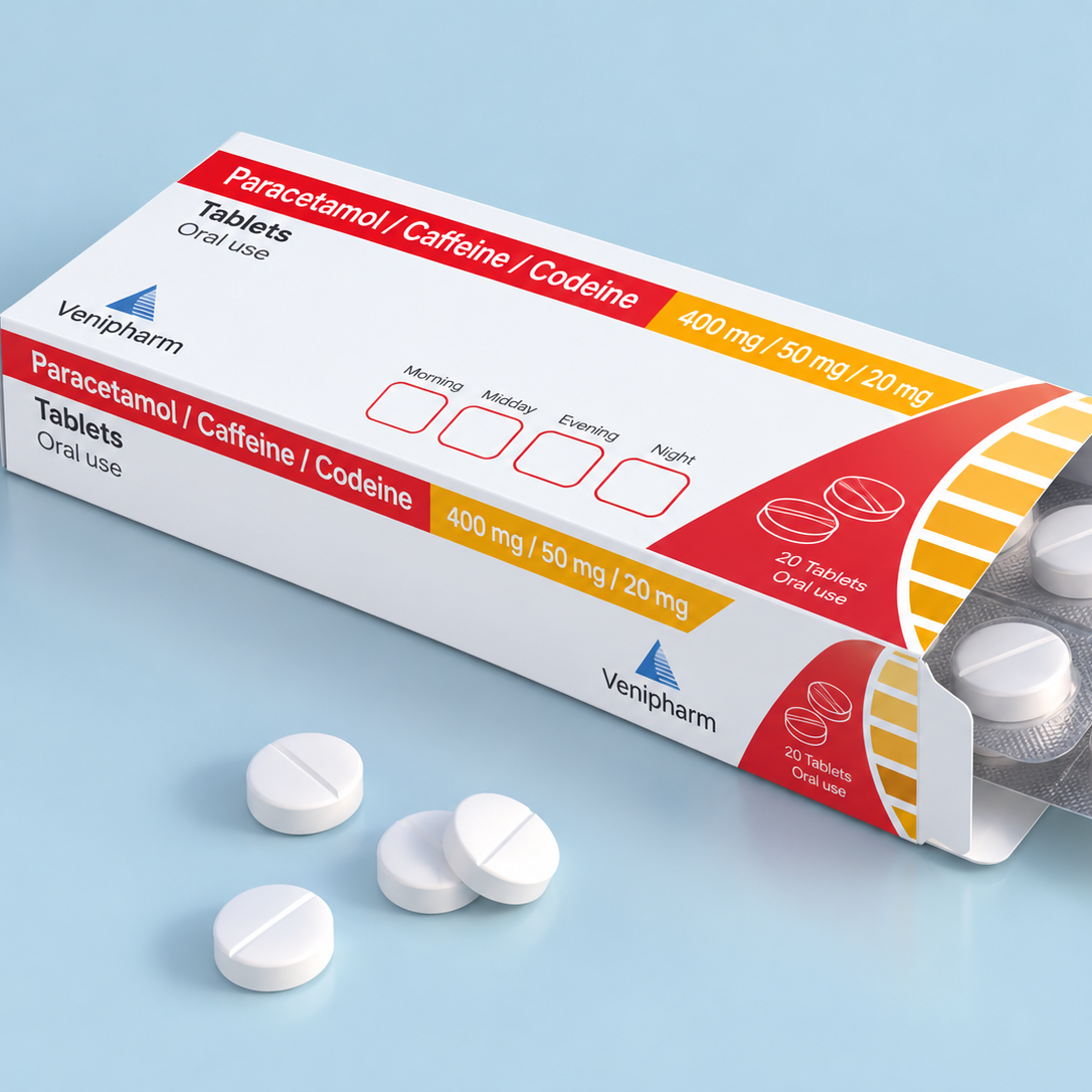 Paracétamol / Caffeine /Codeine 400mg/50mg/20mg tablets