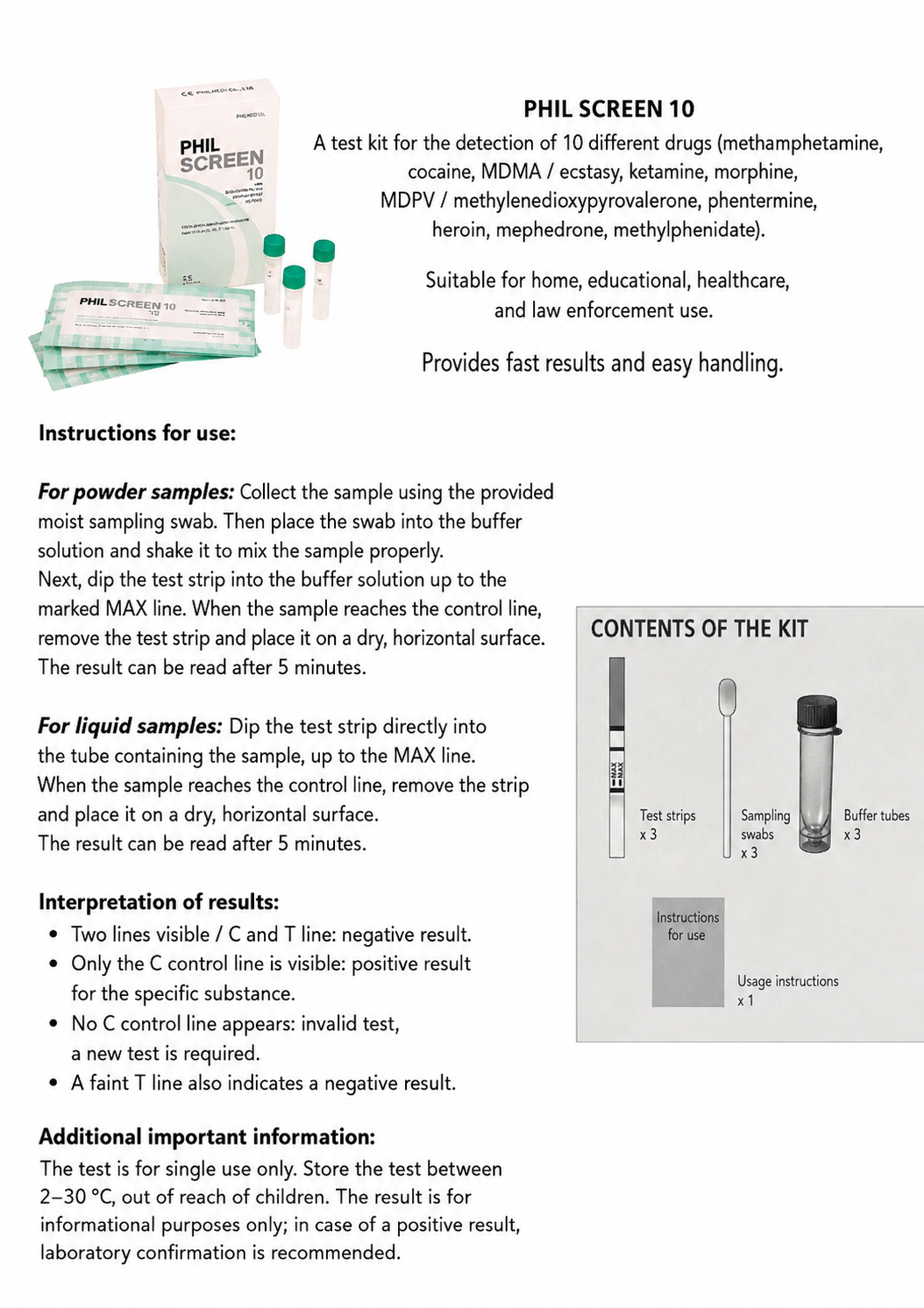 PHIL SCREEN 10 – 3‑pack fast and reliable multi‑component test kit 2
