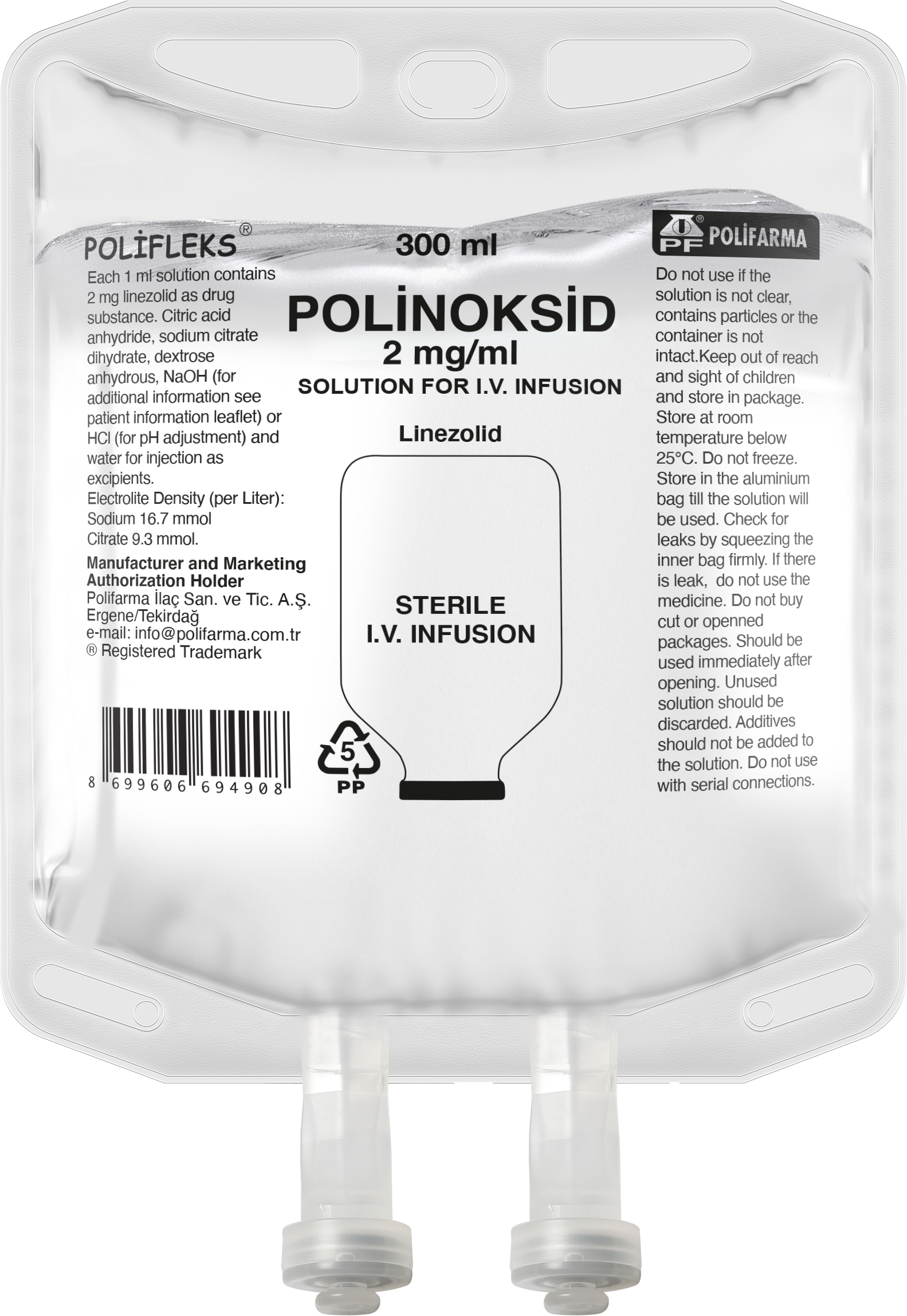 POLİNOKSİD 2 Mg/ Ml I.V Solution For Infusion - 300 PP BAG