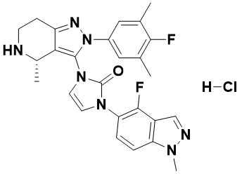 (S)-1-(4-fluoro-1-methyl-1H-indazol-5-yl)-3-(2-(4-fluoro-3,5-dimethylphenyl)-4-methyl-4,5,6,7-tetrahydro-2H-pyrazolo[4,3-c]pyridin-3-yl)-1,3-dihydro-2H-imidazol-2-one hydrochloride