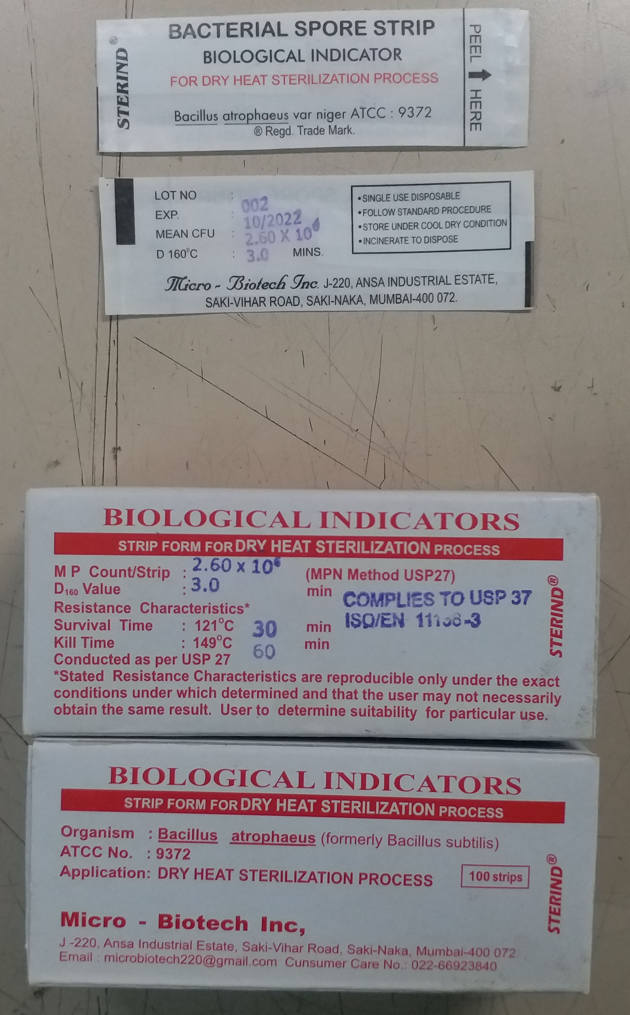 SDS015 STERIND:  Dry Heat Sterilization Spores Strips