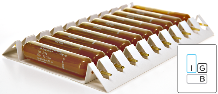 Tray for double tip vials/ampoules